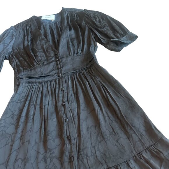 BA&SH Daniela Mini Dress Black Satin Puff Sleeve Subtle Print Size XS Women's - Picture 6 of 12